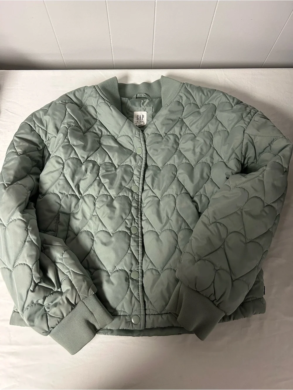 GAP youth Quilted Heart Bomber Jacket - Sage Green